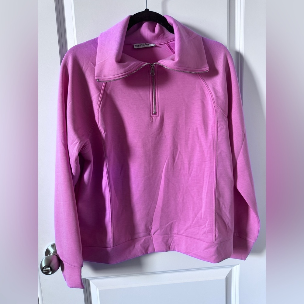 NWOT-Zenana Outfitters Pink 1/4 Zip Jacket & Track Pants Set-Small - Picture 2 of 7